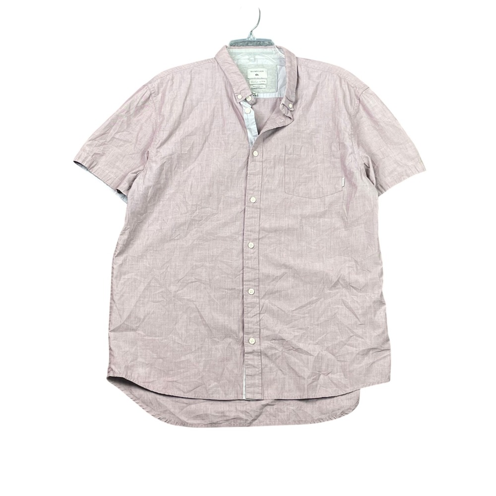 Quiksilver Button Down Shirt Mens XL Pink Micro Stripe Short Sleeve Modern Fit